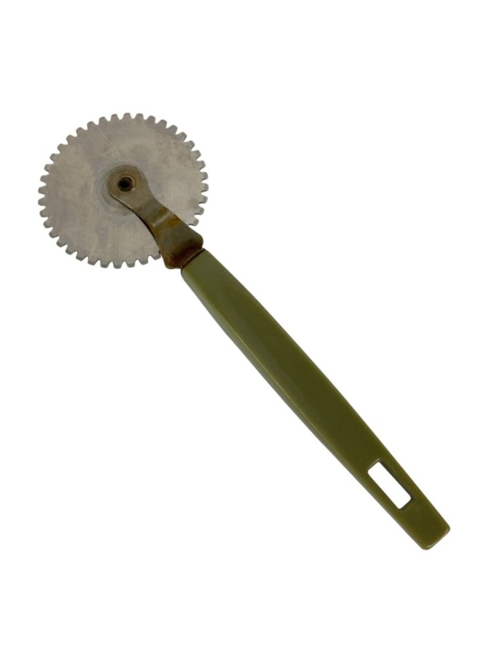 Vintage Pastry Cutter Avocado Green Handle Metal Blade Kitchen Utensil